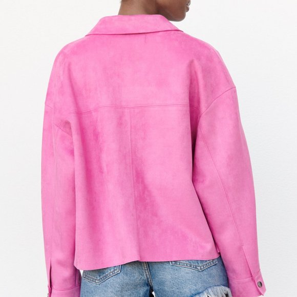 ZARA PINK FAUX SUEDE OVERSHIRT JACKET - Picture 7 of 11